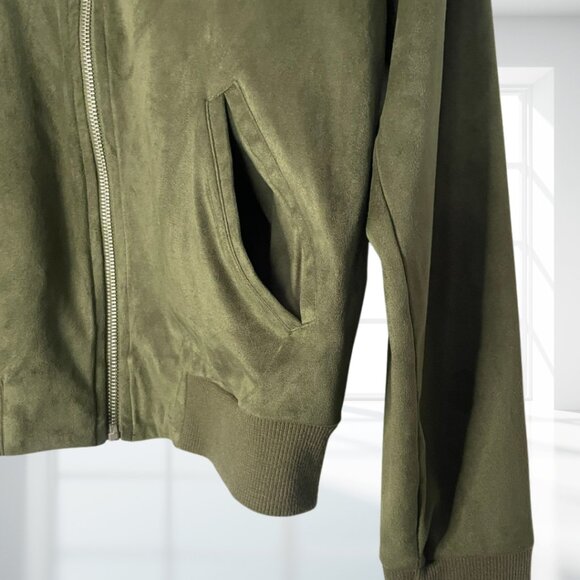 Hard Rock Cafe Tampa Olive Green Velvet-Feel Bomber Jacket Full Zip Medium Soft - Picture 7 of 13